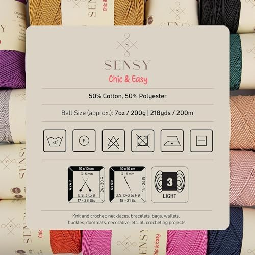 S Sensy Chic& Easy - Cotton&Polyester Blend Yarn 5 Skeins Brown