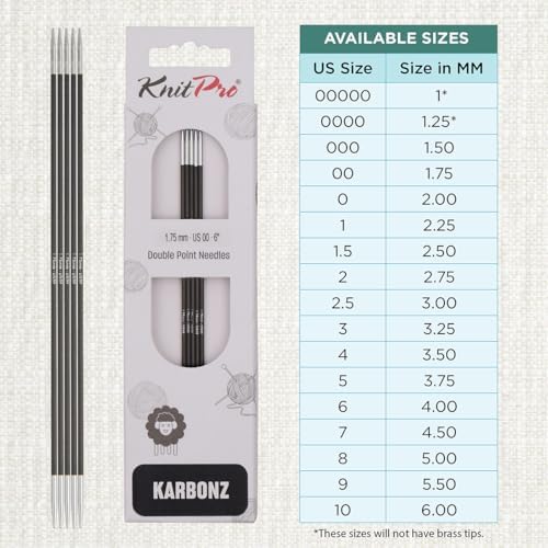 KnitPro Karbonz Double Pointed Needles 6"(15cm) | US Size 00 (1.75mm)