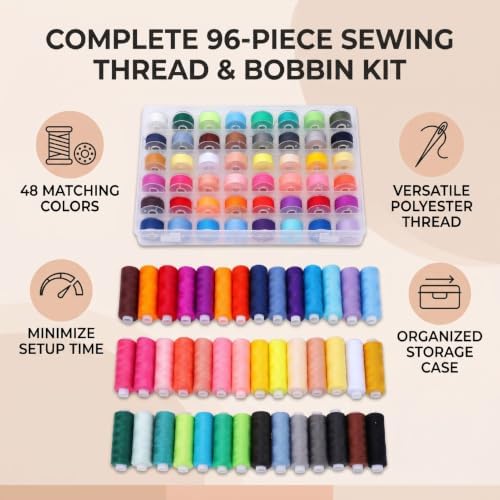 Cryfokt 48 Colors Sewing Thread Kit with Prewound Bobbins