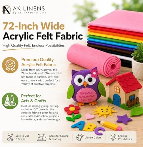 AK TRADING CO. 72-Inch Wide 1/16” Thick Acrylic Felt Fabric for Arts &