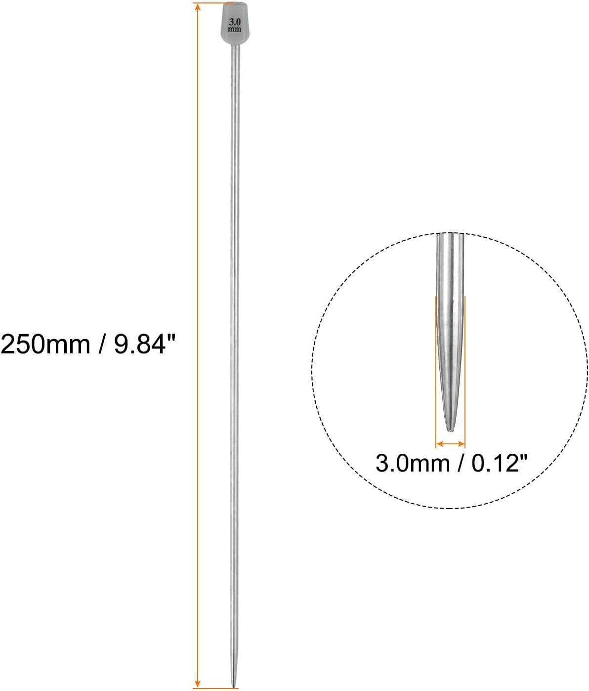 uxcell 2PCS 3mm/D Single Pointed Knitting Needles Stainless Steel