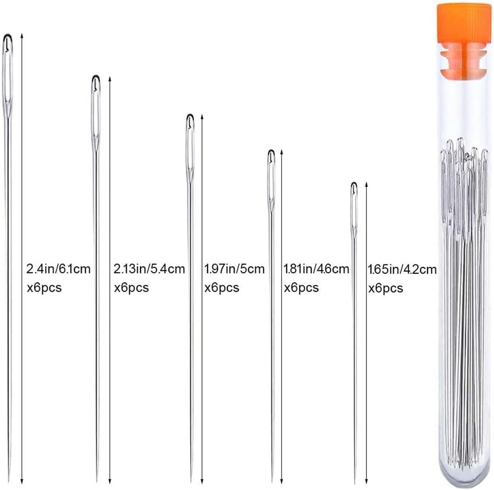 30 Pcs Stainless Steel Large Eye Sewing Needles, Sewing Sharp Needles