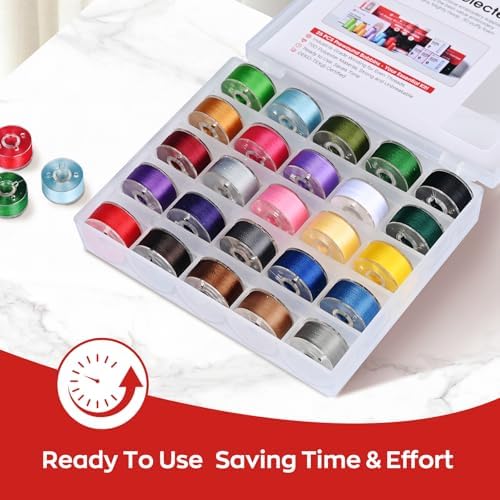 Poolin Prewound Bobbins Richword Selected 25PCS Colors Size A, Plastic