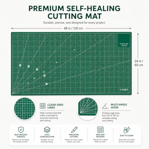 Self Healing Cutting Mat 48" x 24", Double Sided Grid,Green