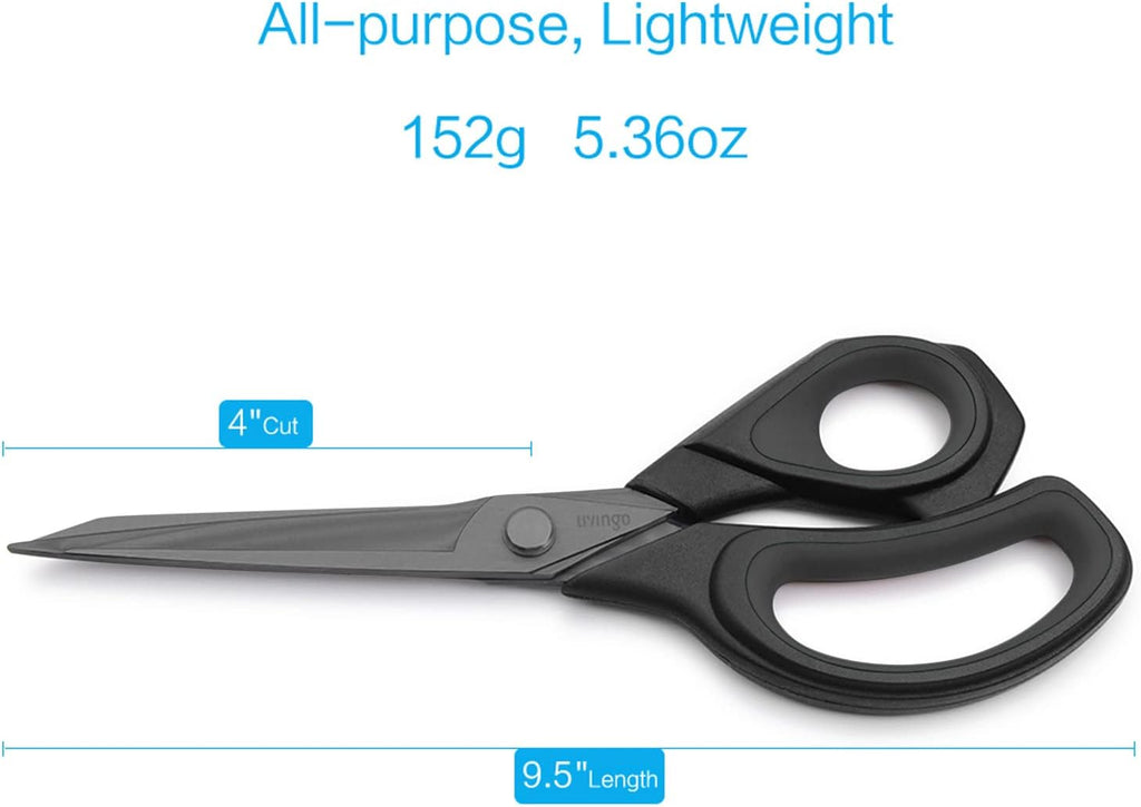 LIVINGO Fabric Scissors 9.5" Heavy Duty Tailor Shears Black