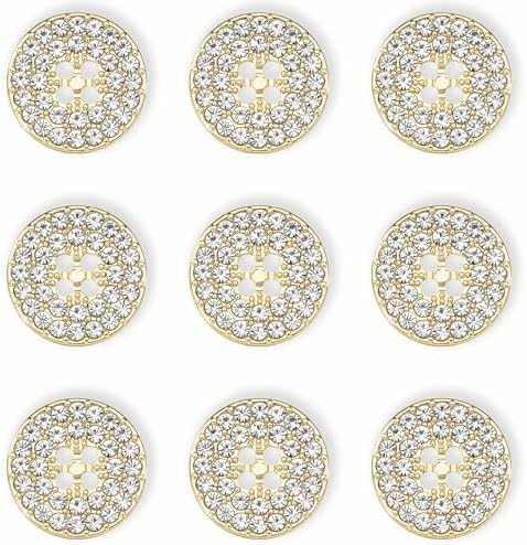 12-Pack Round 4-Hole Full Rhinestone Buttons Shiny Back, Crystal-Front