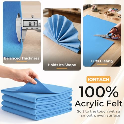 IONTACH 9" X 36" Soft Felt Sheets 1.6mm Thick (4 Packs, Sky Blue)