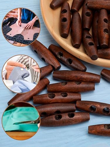 Watris Veiyi Wooden Toggle Buttons, 50PCS Oval Wood Buttons, 2.0x0.5in