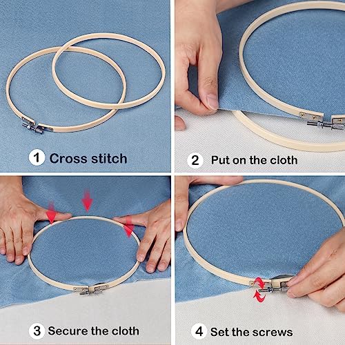 18 PCS Bamboo Embroidery Hoops Set, 8 Inch Adjustable Cross Stitch