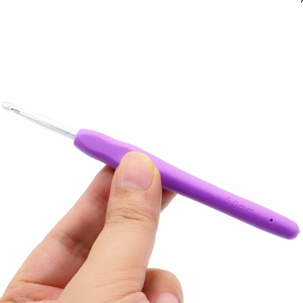 6Pcs 5mm Aluminum Soft Grip Rubber Ergonomic Handle Crochet Hook
