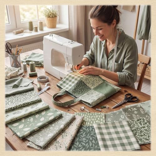 Hahafelt 80 Pcs 10''x10'' Sage Green Floral Quilting Fabric Square