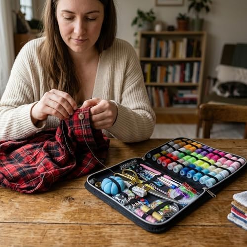 Hanfinee Sewing Kit with PU Leather for Adults Include Tailor Scissors