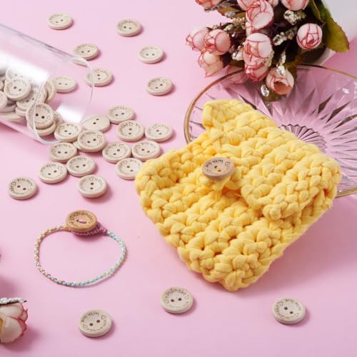 100pcs Natural Wooden Flat Round Buttons Blanched Almond 2 Hole Word