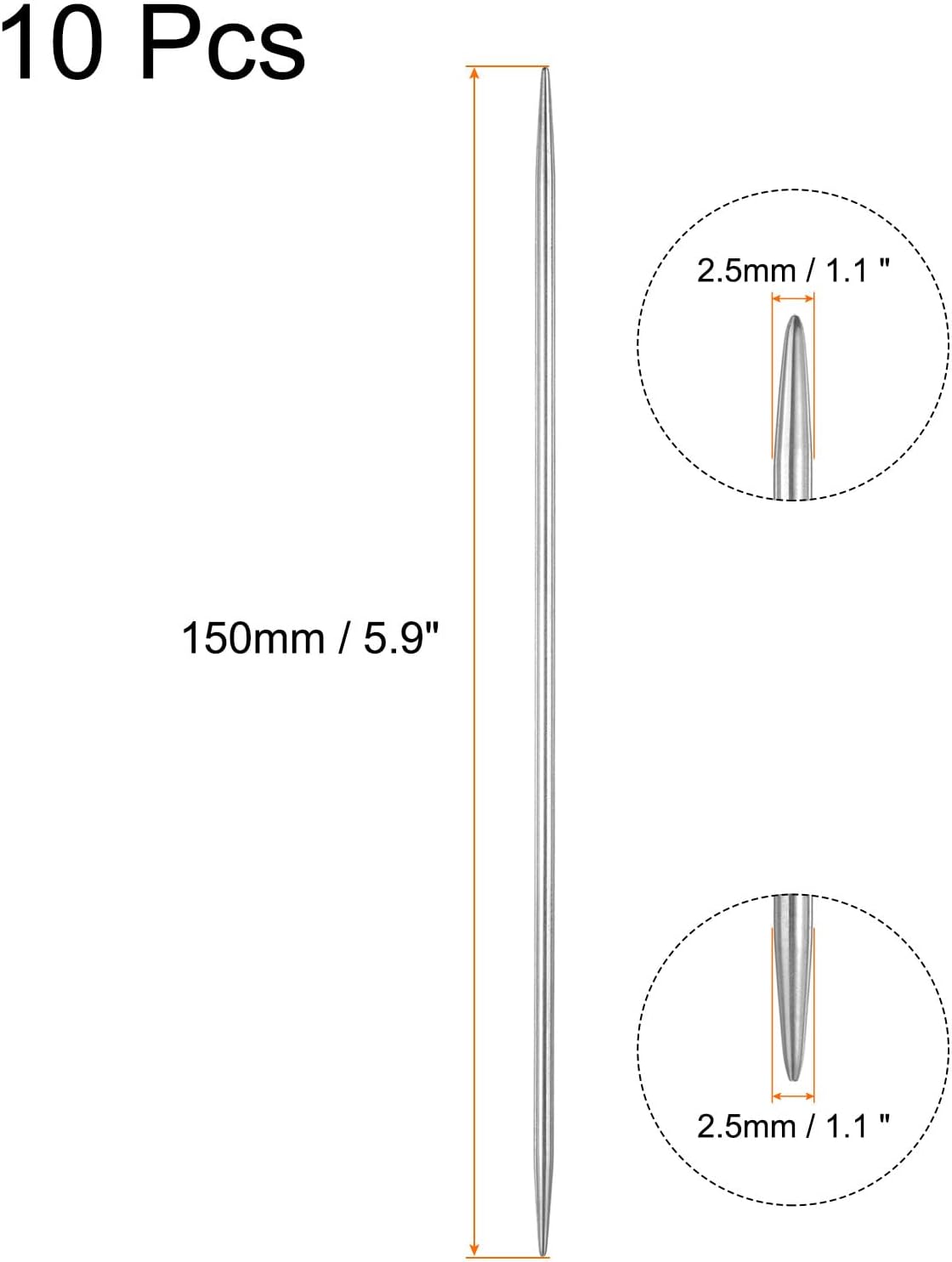 uxcell 10Pcs Knitting Needle 2.5mm Diameter 5.9 Inches Length