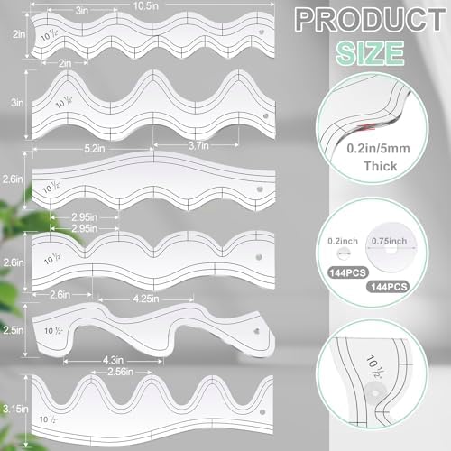 Kigley 6 Pcs Free Motion Quilting Templates Waves Acrylic Quilting