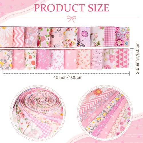 Biutee 40Pcs Jelly Roll Fabric Strips for Quilting, 20 Pink Options