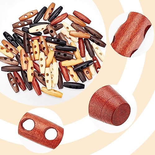 GORGECRAFT 70Pcs Oval Wooden Buttons Wood Horn Toggle Buttons