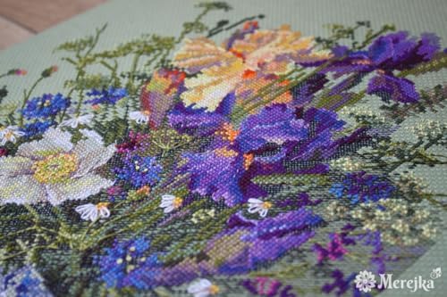 Merejka Irises and Wildflowers Counted Cross Stitch Kit K-249, Floral