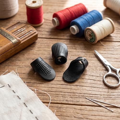 Rivvlive 3 Pcs Sashiko Thimble Leather Adjustable Thimble for Hand