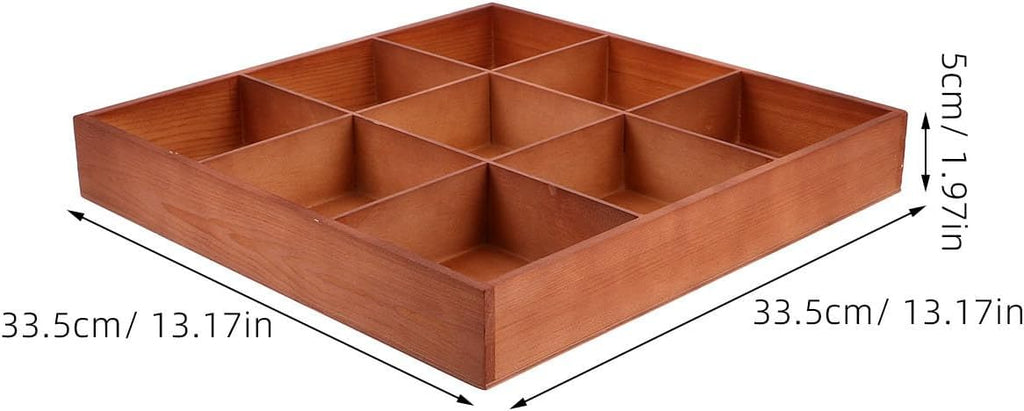 Wooden Organization Box with Dividers, Multi-compartment Sorting Tray