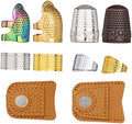 10PCS Sewing Thimble Set, Adjustable Metal & Leather Finger Protectors