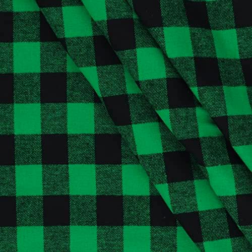 Mook Fabrics Yarn Dyed Flannel Small Buffalo Check, Green Cut by The