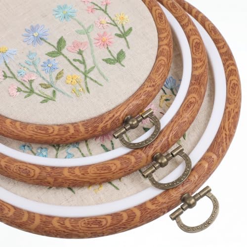 5 Pcs Oval Embroidery Hoops 4.8 x 5.9 Inch, Imitated Wood Display