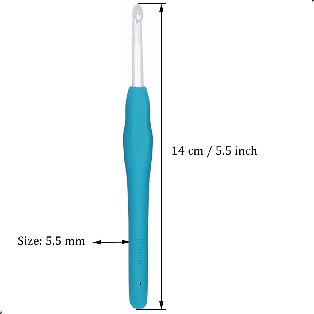 6Pcs 5.5mm Aluminum Soft Grip Rubber Ergonomic Handle Crochet Hook