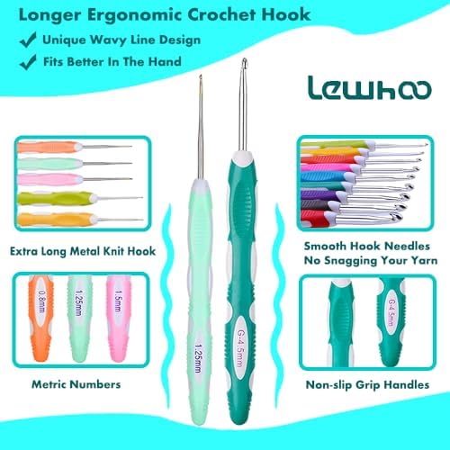 Lewhoo 12PCS Ergonomic Crochet Hooks Set with Case, Size from