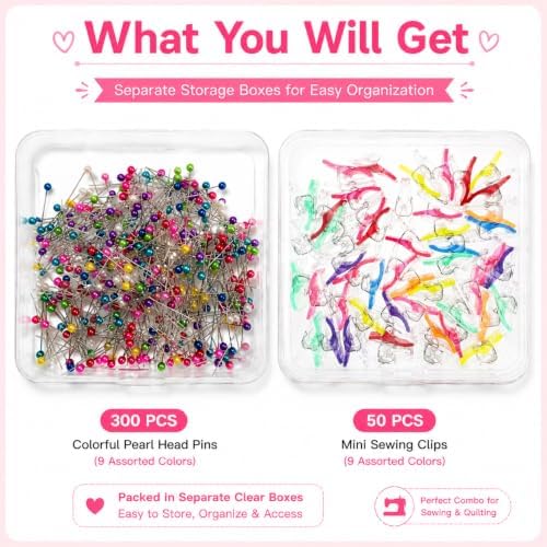 300PCS Sewing Pins & 50PCS Sewing Clips for Quilting, Sewing, Crafts
