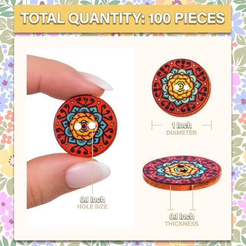 Mandala Crafts 1 Inch Assorted Flower Wooden Buttons for Sewing