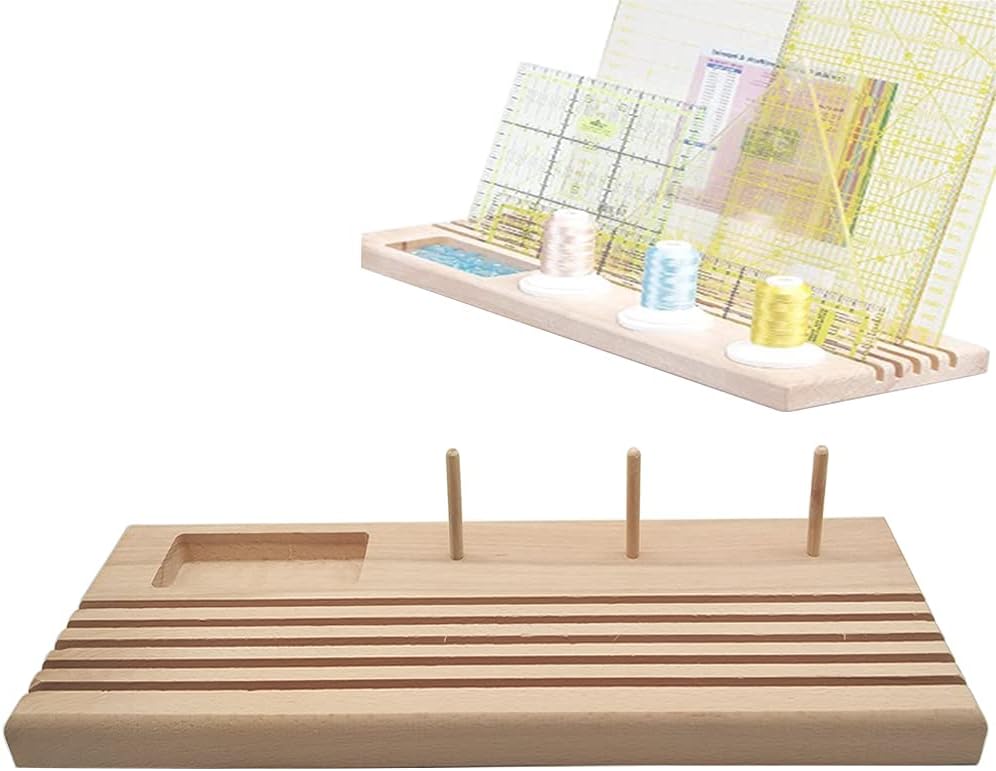 LNKA Wooden Quilt Ruler Rack with Slot Holder Organizer Bobbin Case