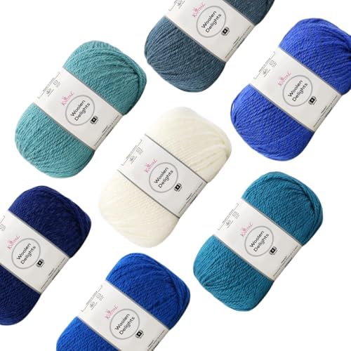 Woolen Delights #4 Soft Wool Yarn, 7-Pack (1218Yds/700G), Blue Pack