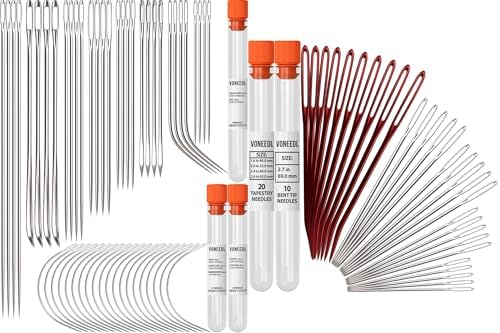 52 Heavy Duty Hand Sewing Needles and 30 Yarn Needles Set - Total 82