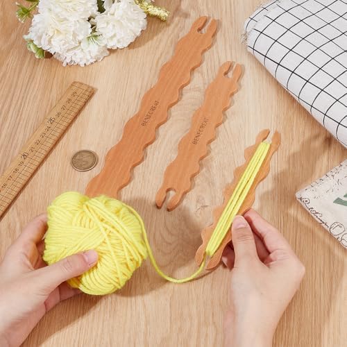 BENECREAT 3 Pcs Wooden Weaving Tool, Wavy Stick Shuttles Beech Wood