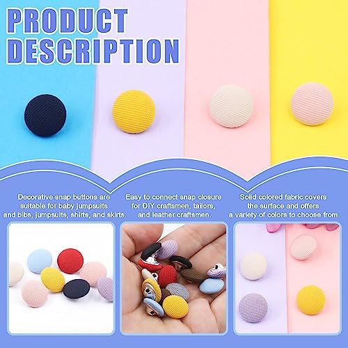 Glarks 100Pcs 10 Colors Fabric Cloth Covered Buttons Set, Metal Shank