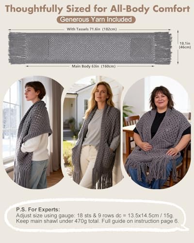 Arborthread Crochet Kit for Beginners, Easy All-Season Pocket Shawl