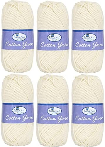 Threadart Natural Cotton Crochet Yarn - 6 Pack 50g Worsted #4