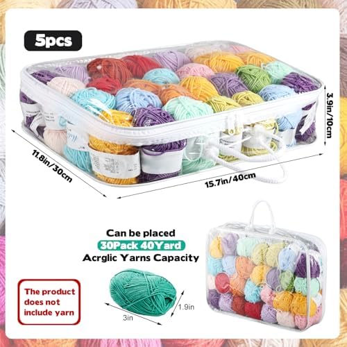 5 Pack Clear Yarn Storage Bags, 12x16x4 Inches Yarn Storage Organizer