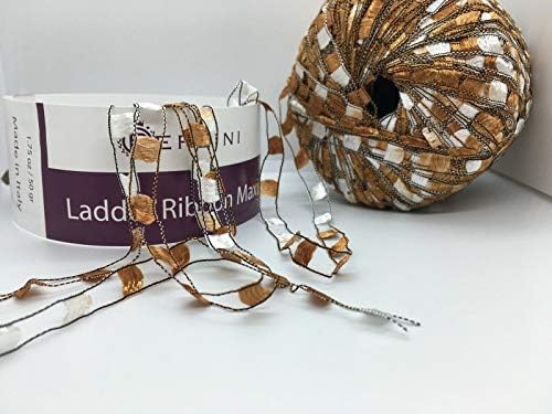 Berlini Ladder Ribbon Maxi Yarn #125 Copper-Brown, Brown, White