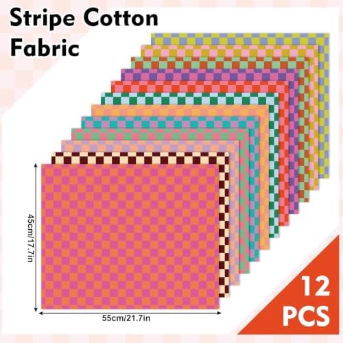 FYSUIMU 12 Pcs Plaid Cotton Fabric Bundles Fat Quarters Colorful