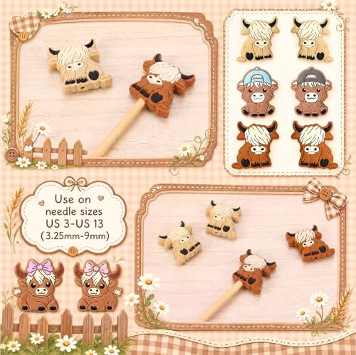 Marsui 8-Piece Highland Cow Knitting Needle Stoppers