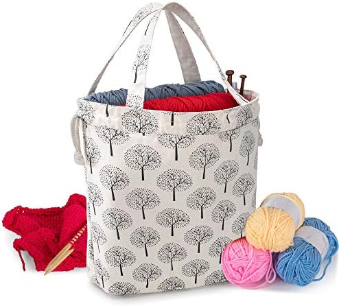 Teamoy Knitting Bag Tote, Yarn Storage Crochet Bag Organizer, Tree