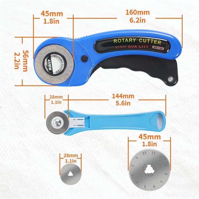 Rotary Cutter for Fabric, 45mm and 28mm Cutters Kit with Extra 10