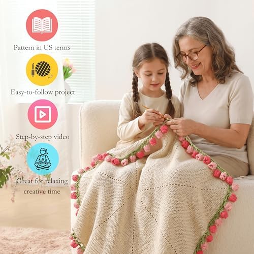 HZYZW Crochet Flower Blanket Kit for Beginners, 40'' Lily of The