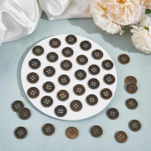 60Pcs Antique Brass Sew on Metal Buttons, 20 x 20 mm Round Retro