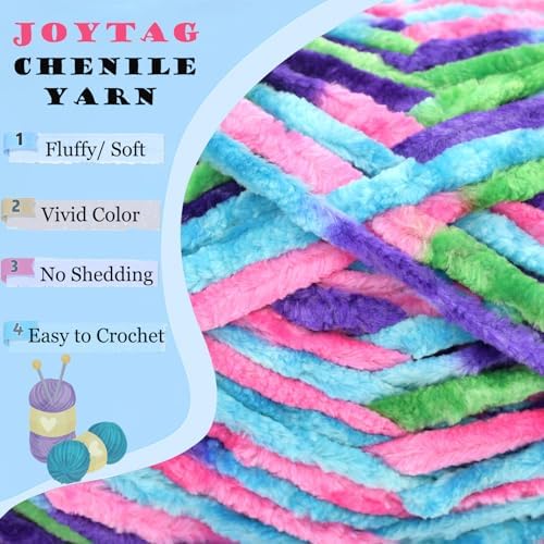 Velvet Chenille Yarn for Crocheting & Knitting - Soft, Thick, Bulky