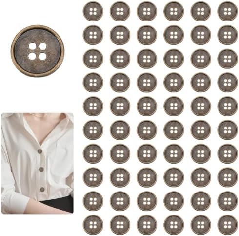 60Pcs Antique Brass Sew on Metal Buttons, 20 x 20 mm Round Retro
