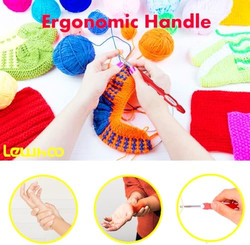 Lewhoo 12PCS Ergonomic Crochet Hooks Set with Case, Size from