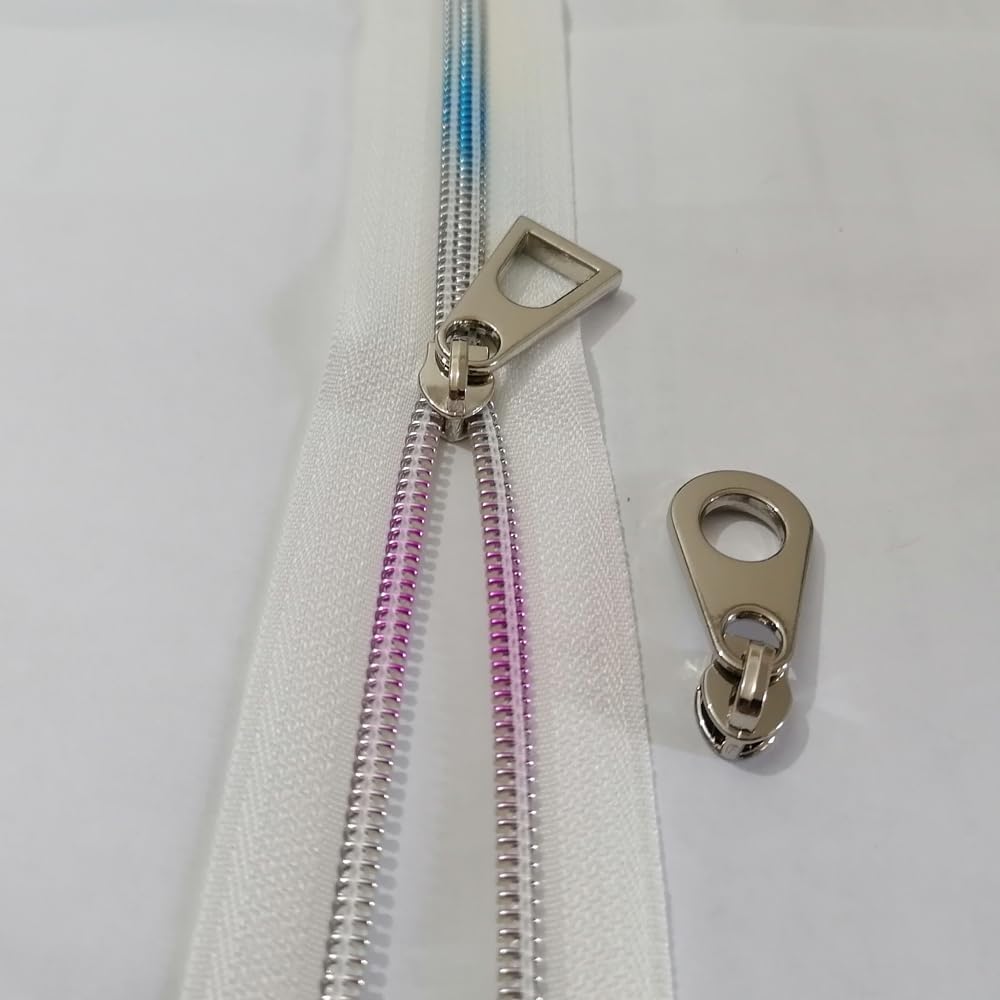 CYS Nylon Zippers by The Yard #5 10 Yards White Zipper Tape with 15Pcs